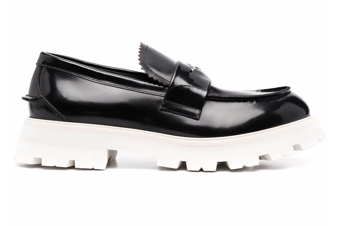 Pre-owned Alexander Mcqueen Contrast Sole Leather Penny Loafers Black White In Black/white