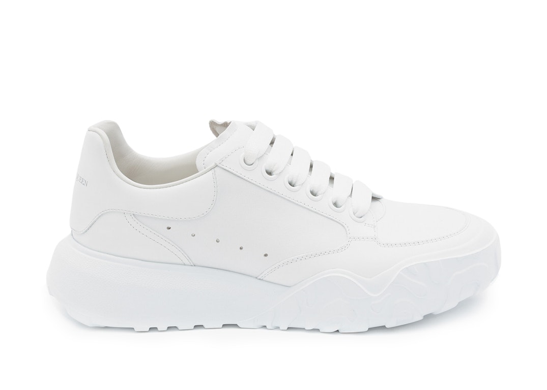 Pre-owned Alexander Mcqueen Court Trainers White Leather (women's) In White/white