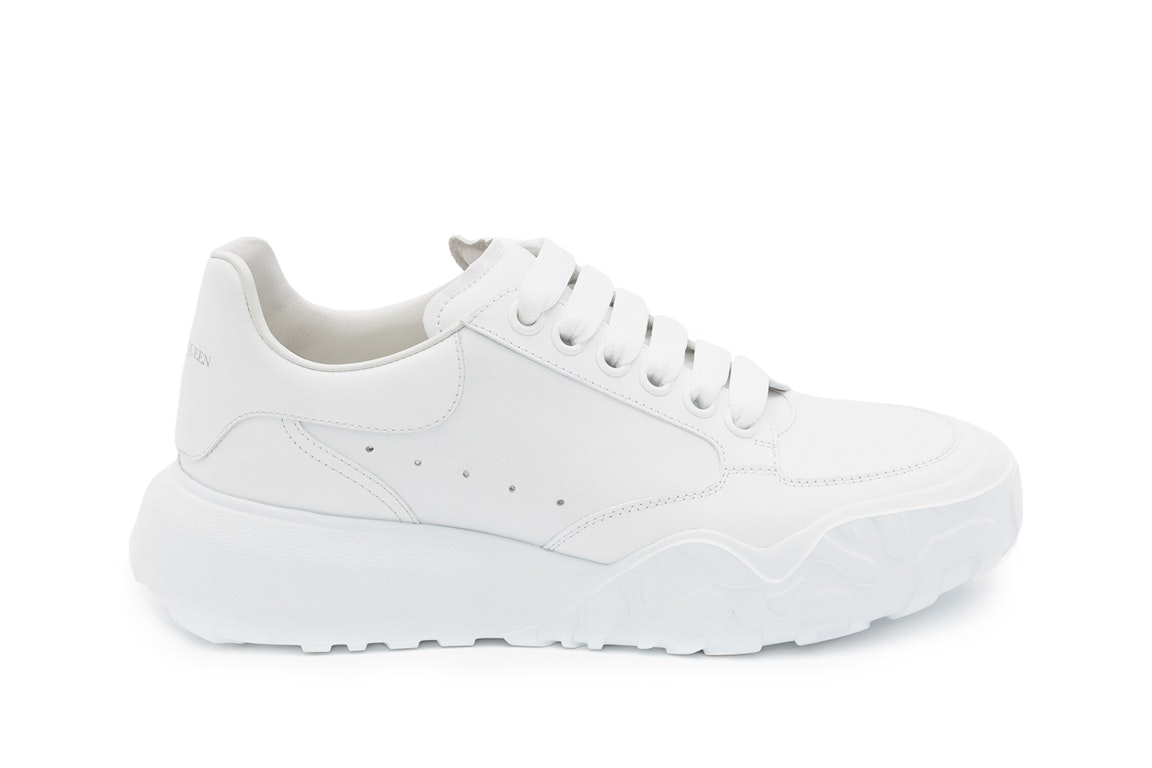 Pre-owned Alexander Mcqueen Court Trainers White Leather (women's) In White/white