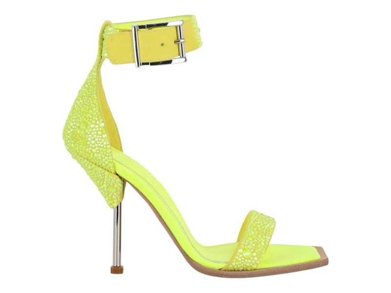 Pre-owned Alexander Mcqueen Crystal Embellished Heel Sandals (women's) Sneakers In Yellow/silver