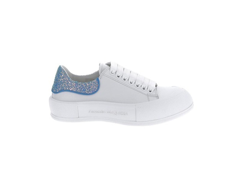 Pre-owned Alexander Mcqueen Deck Plimsol (women's) Sneakers In White/blue Glitter In Multi