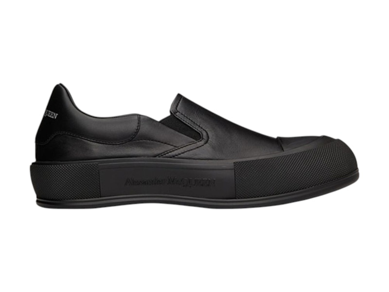Pre-owned Alexander Mcqueen Men's Deck Skate Plimsoll Slipon Triple Sneakers In Black