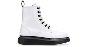 Alexander McQueen Glossed-Leather Platform Ankle Boot White Black (Women's)