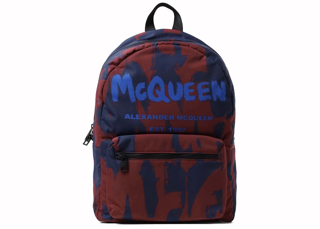 Pre-owned Alexander Mcqueen Graffiti Logo Backpack Navy/red