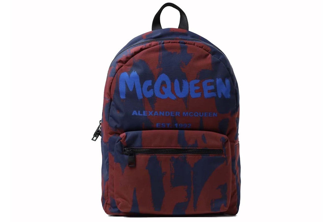 Pre-owned Alexander Mcqueen Graffiti Logo Backpack Navy/red