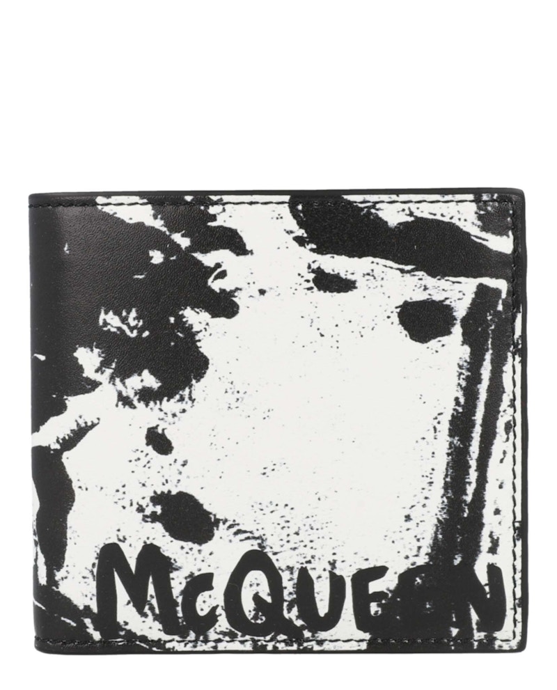 Pre-owned Alexander Mcqueen Men's Graffiti Logo Bifold Wallet In Black/white