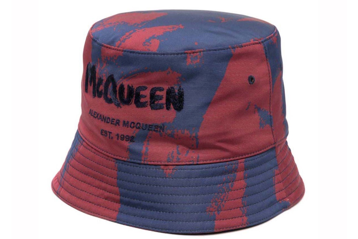 Pre-owned Alexander Mcqueen Graffiti Logo Bucket Hat Navy/red