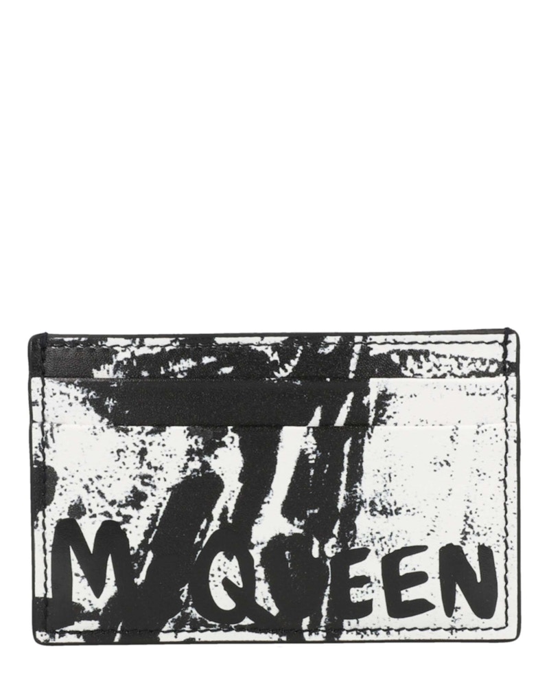 Pre-owned Alexander Mcqueen Men's Graffiti Logo Card Holder In Black/white