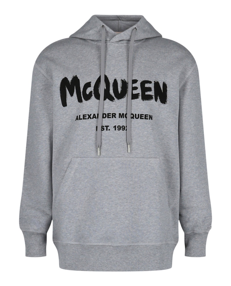 Alexander McQueen Graffiti Logo Hooded Sweatshirt Grey Black Men's
