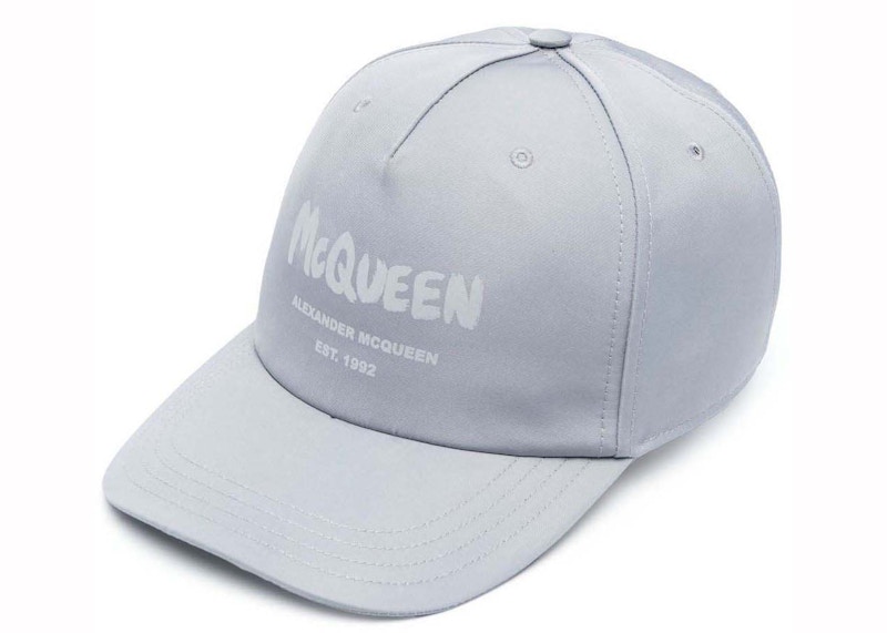 Pre-owned Alexander Mcqueen Men's Grafitti Print Cap In Light Blue