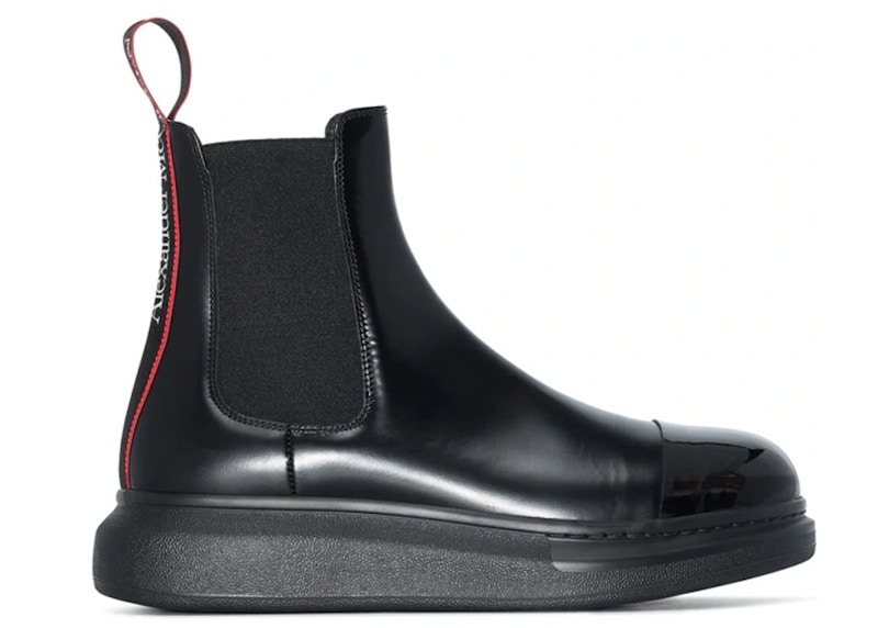 Alexander McQueen Chelsea Stiefel aus Hybridleder Schwarz Rot Herren 665367WHX5V1324 DE