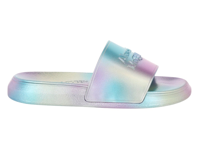 Pre-owned Alexander Mcqueen Iridescent Logo Slides (women's) Sneakers In Silver