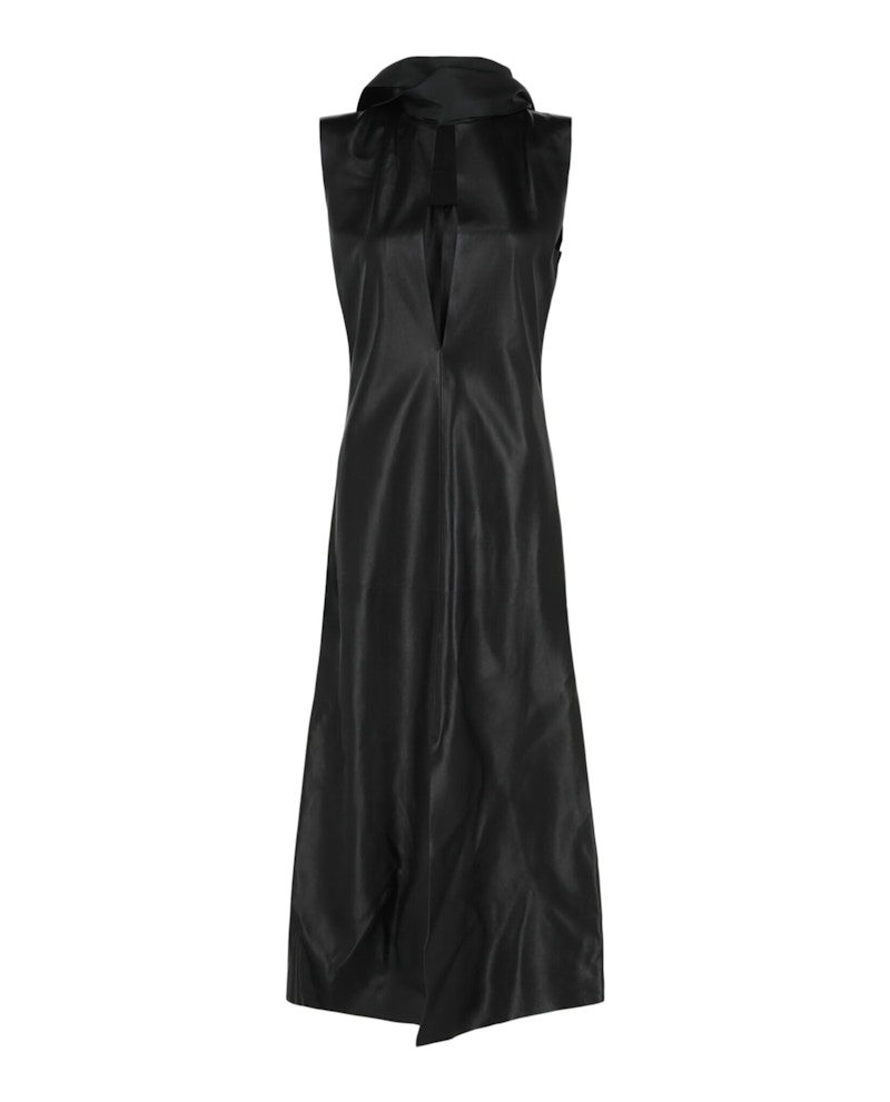 Alexander McQueen Lavalliere Leather Midi Dress Black - US
