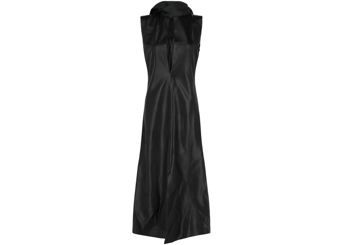 Alexander McQueen Lavalliere Leather Midi Dress Black - US Alexander McQueen Lavalliere Leather Midi Dress Black - US