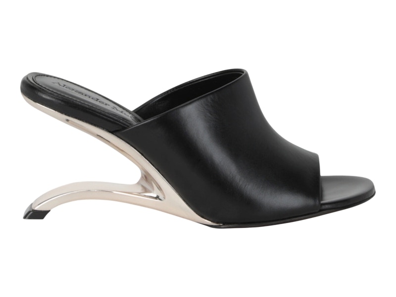 Pre-owned Alexander Mcqueen Leather Arc Mules (women's) Sneakers In Black/silver In Multi