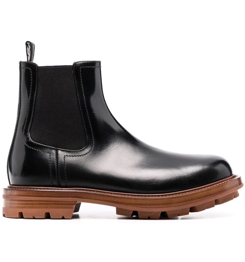 Alexander McQueen Bottines Chelsea en cuir Noir Marron Homme