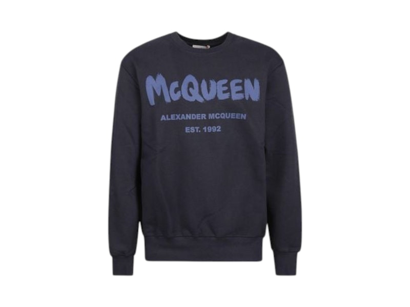 Alexander McQueen Logo Cotton Sweatshirt Black/Blue Men's - US