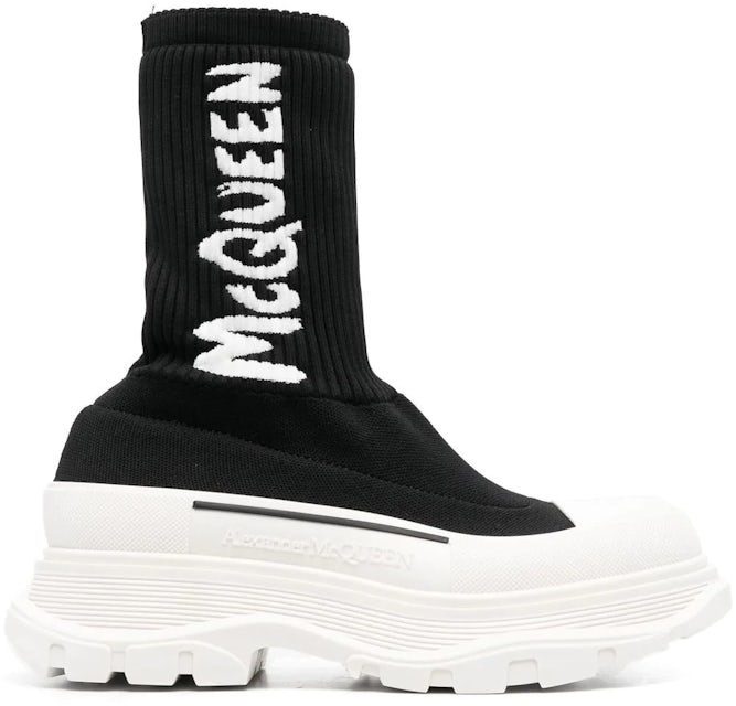 Alexander McQueen Logo Intarsia Chunky Sock Sneaker Black Ice (Women's) -  708096W4U51 1041 - US