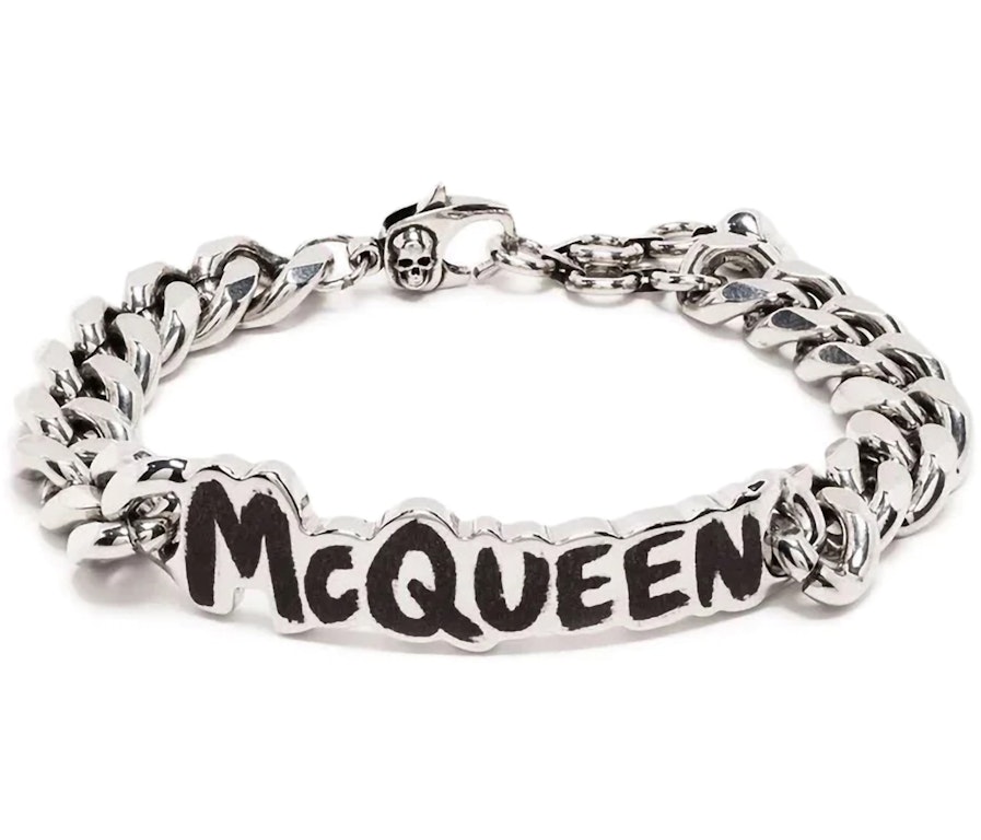Pre-owned Alexander Mcqueen Logo Plaque Bracelet Silver