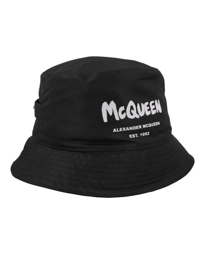Alexander McQueen Logo Print Bucket Hat Black Ivory Men's - US Alexander McQueen Logo Print Bucket Hat Black Ivory Men's - US