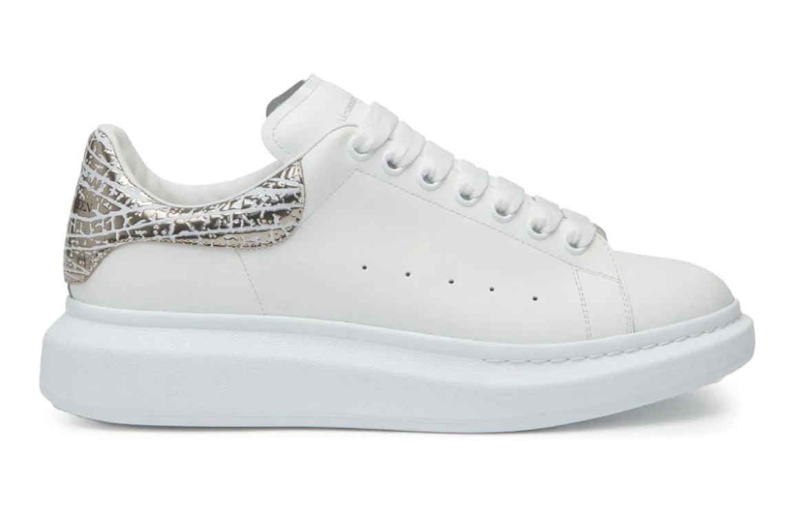 Pre-owned Alexander Mcqueen Oversized White Silver Croc In White/silver