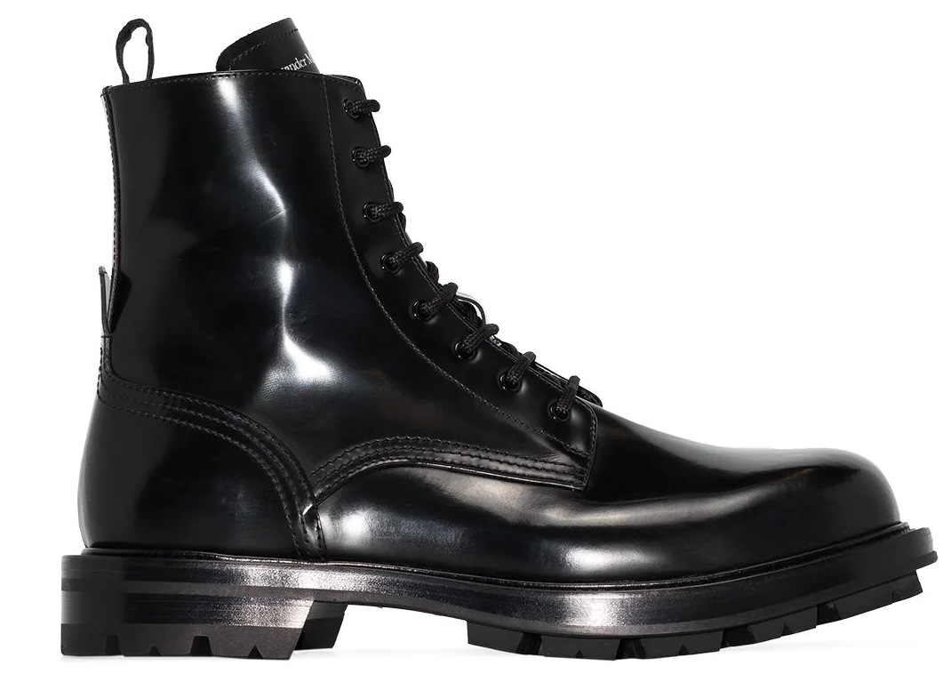 Alexander McQueen Polished Leather Combat Boot Black 男装 