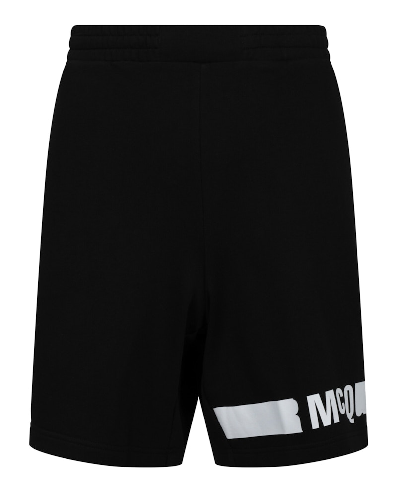 Pre-owned Alexander Mcqueen Men's Redacted Logo Sweatshorts In Darkest Black