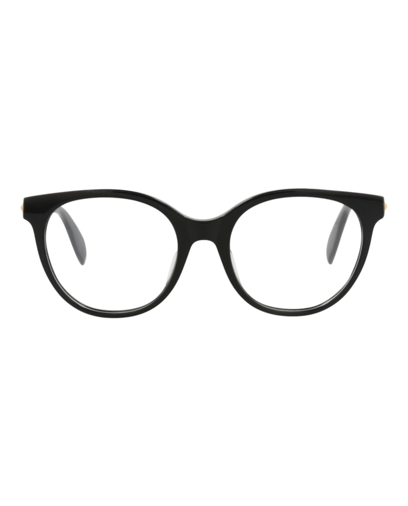 Pre-owned Alexander Mcqueen Women's  Roundframe Acetate Optical Frames In Black Black Transparent (am0131oa/300