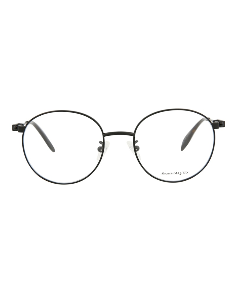 Pre-owned Alexander Mcqueen Men's  Roundframe Metal Optical Frames In Black Black Transparent (am0232o/30008070