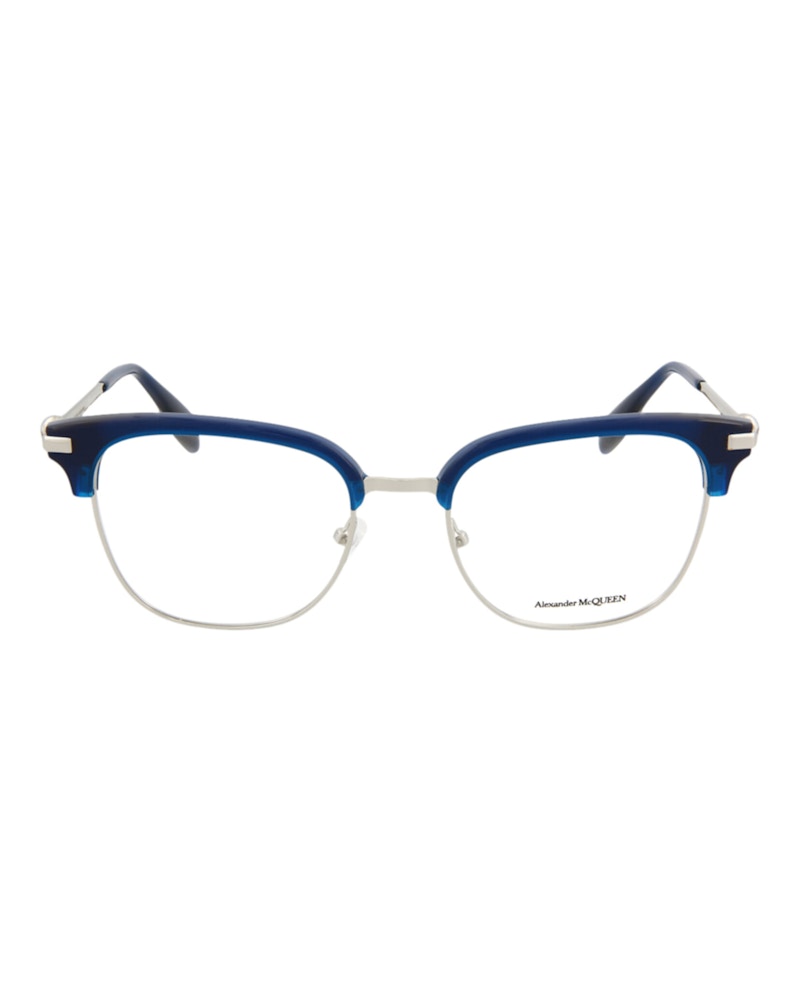 Pre-owned Alexander Mcqueen Men's  Roundframe Metal Optical Frames In Silver Silver Transparent (am0152o/300026