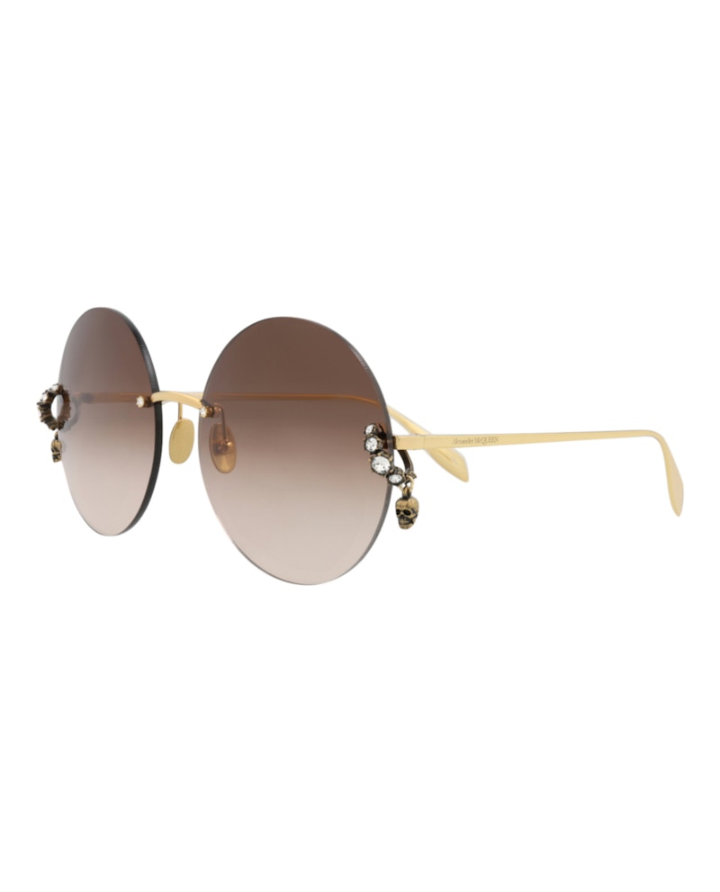 Pre-owned Mcq By Alexander Mcqueen Women's Mcq Alexander Mcqueen Alexander Mcqueen Round Oval Sunglasses In Gold Gold Brown (am0418s/30