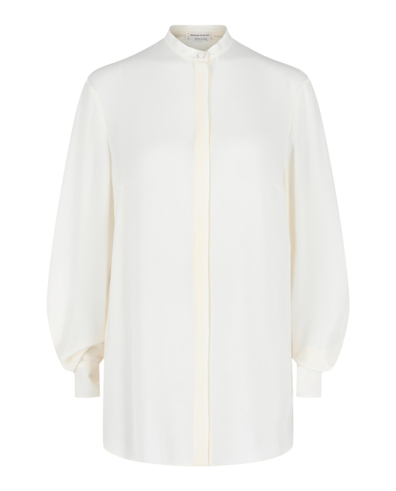 Pre-owned Alexander Mcqueen Women's  Sheer Georgette Blouse In Soft White