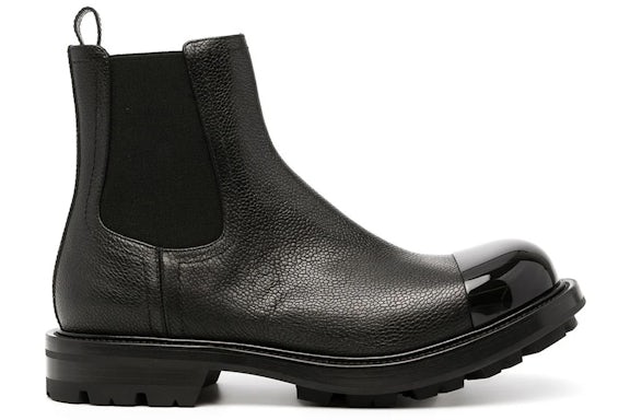 Alexander McQueen Shiny Toecap Grainy Leather Chelsea Boot Black