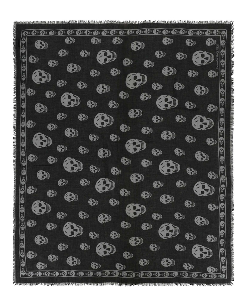Pre-owned Alexander Mcqueen Women's  Skull Print Scarf In Ash/grey/black
