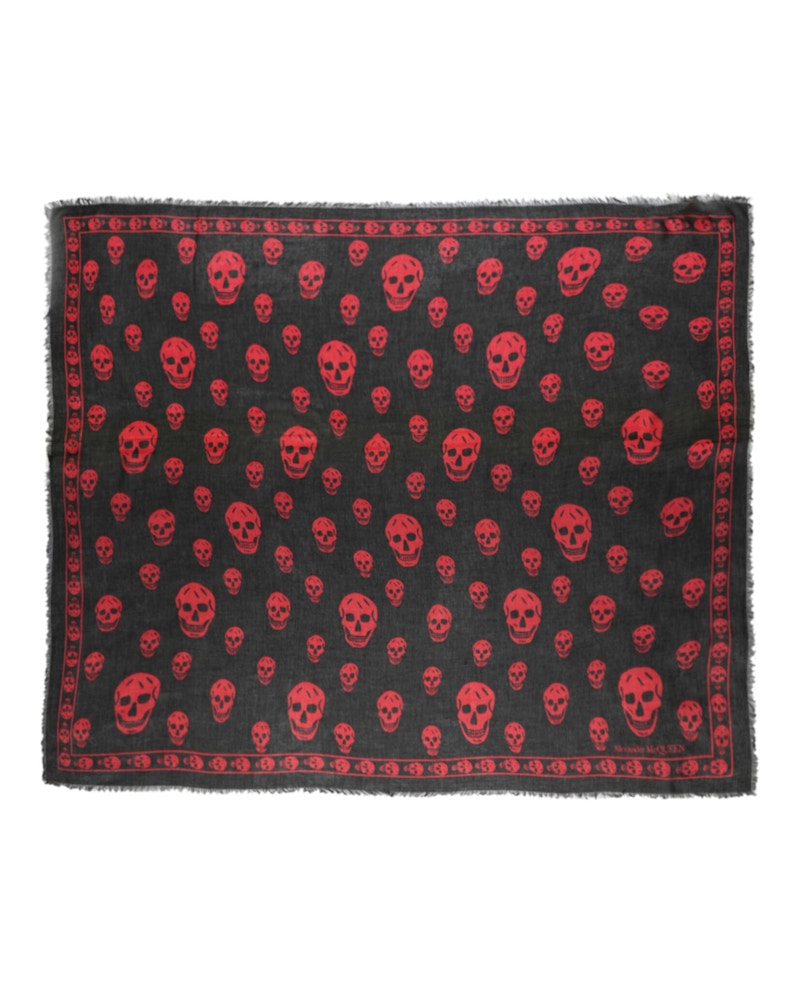 Alexander McQueen Skull Print Silk Scarf Black Red Men's - GB