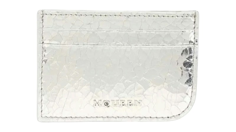 Alexander McQueen Sling Logo Card Case Metallic Silver