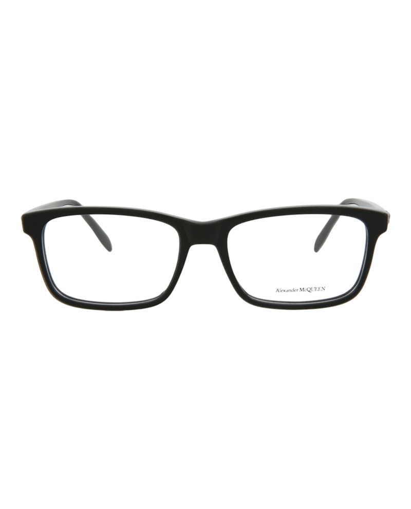 Pre-owned Alexander Mcqueen Squareframe Acetate Optical Frames In Black Black Transparent (am0162o/30006093/001)