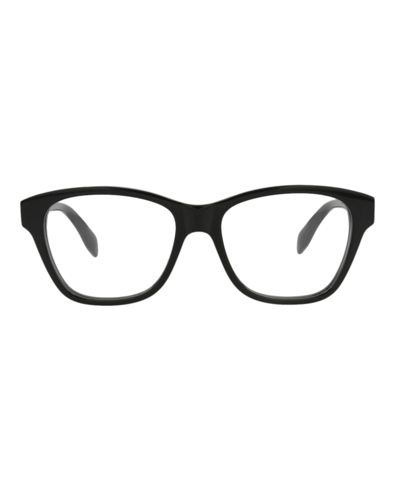 Pre-owned Alexander Mcqueen Women's Squareframe Acetate Optical Frames In Black Black Transparent (am0306o/300