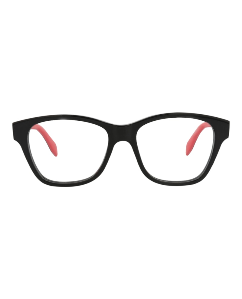 Pre-owned Alexander Mcqueen Women's  Squareframe Acetate Optical Frames In Black Black Transparent (am0306o/300