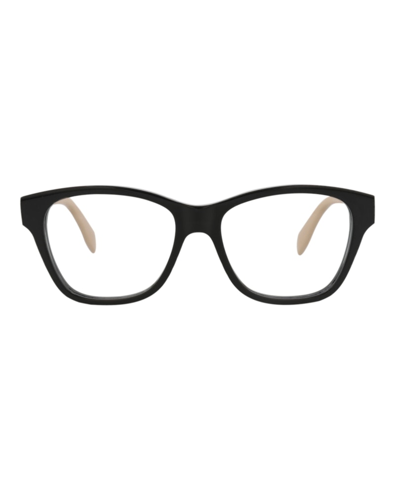 Pre-owned Alexander Mcqueen Women's  Squareframe Acetate Optical Frames In Black Black Transparent (am0306o/300