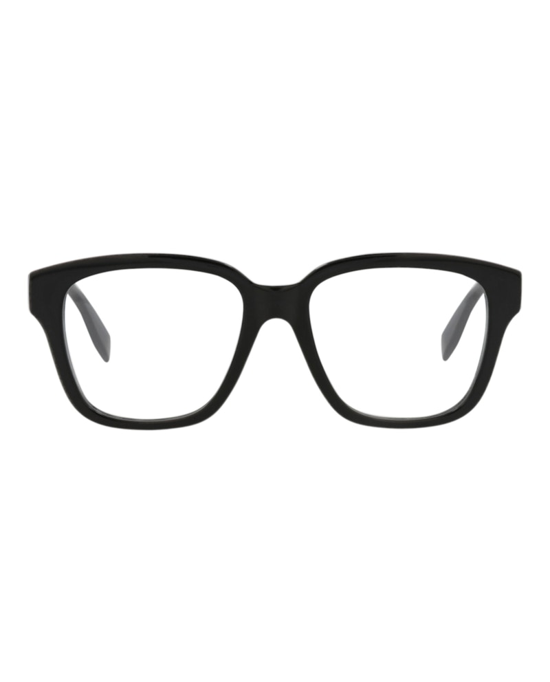 Pre-owned Alexander Mcqueen Women's  Squareframe Acetate Optical Frames In Black Black Transparent (am0333o/300
