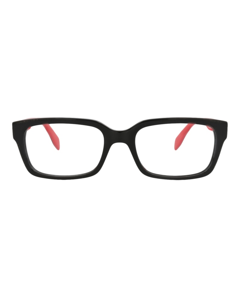 Pre-owned Alexander Mcqueen Men's  Squareframe Acetate Optical Frames In Black Black Transparent (am0345o/30011