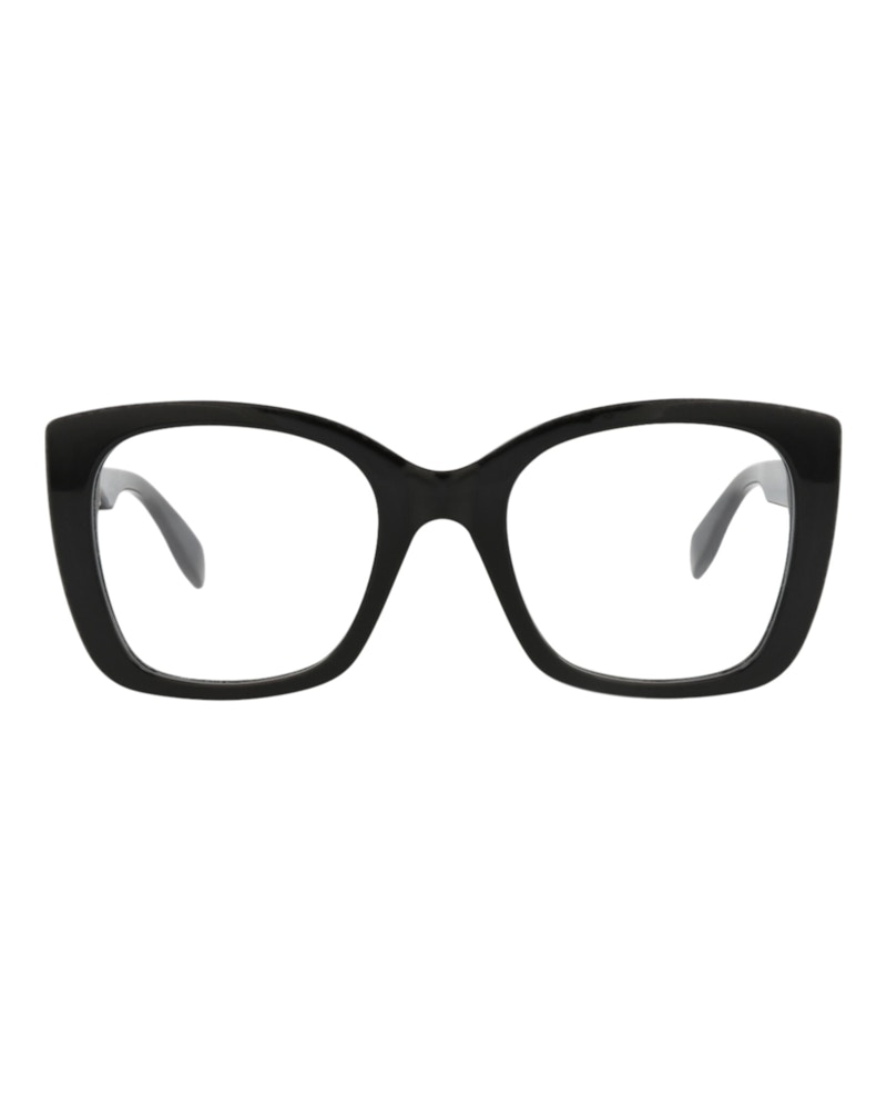 Pre-owned Alexander Mcqueen Women's  Squareframe Acetate Optical Frames In Black Black Transparent (am0351o/300