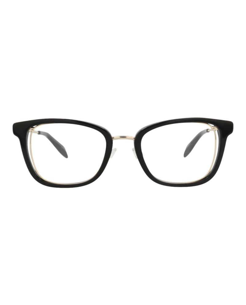 Pre-owned Alexander Mcqueen Women's  Squareframe Acetate Optical Frames In Black Gold Transparent (am0225o/3000