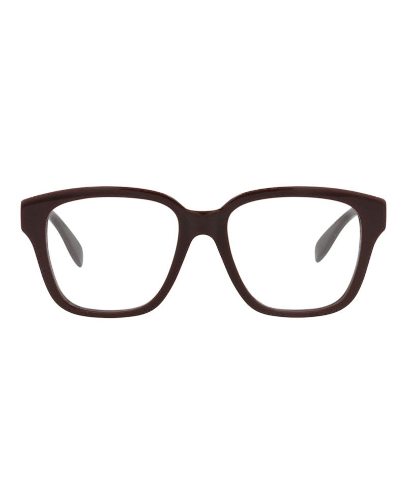 Pre-owned Alexander Mcqueen Women's  Squareframe Acetate Optical Frames In Burgundy Burgundy Transparent (am033