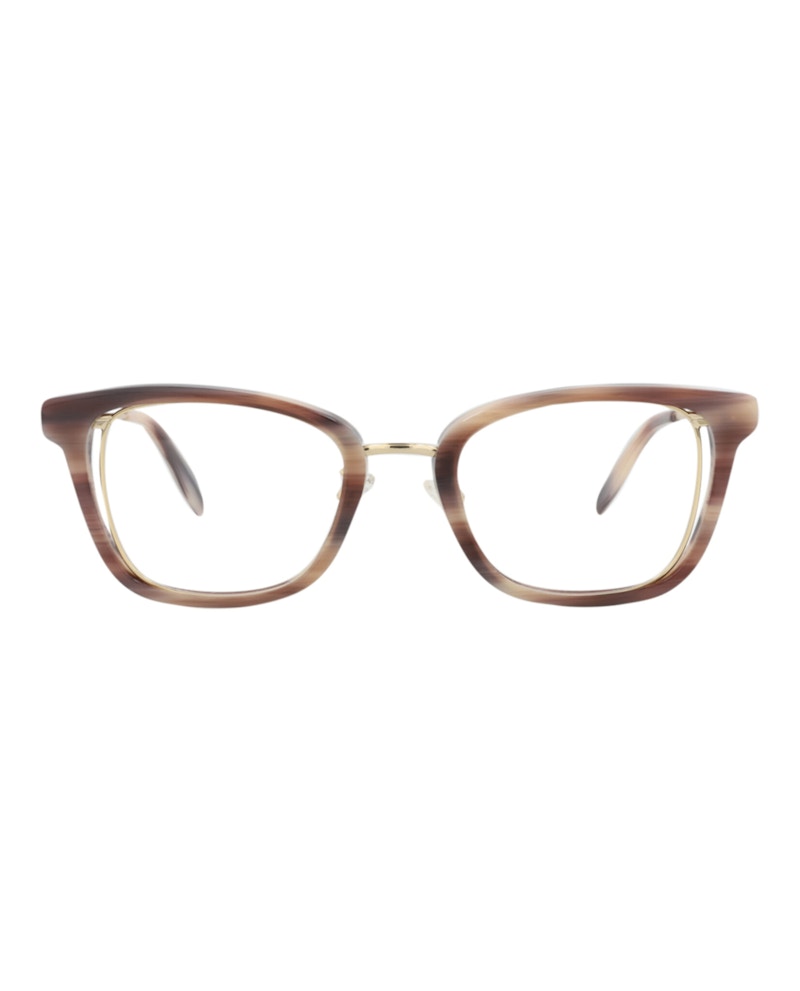 Pre-owned Alexander Mcqueen Women's  Squareframe Acetate Optical Frames In Pink Gold Transparent (am0225o/30008