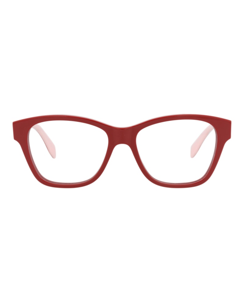 Pre-owned Alexander Mcqueen Women's  Squareframe Acetate Optical Frames In Red Red Transparent (am0306o/3001088