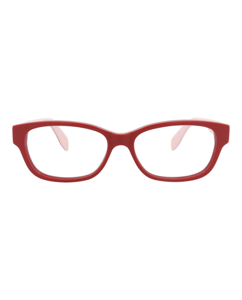 Pre-owned Alexander Mcqueen Women's Squareframe Acetate Optical Frames In Red Red Transparent (am0344o/3001149