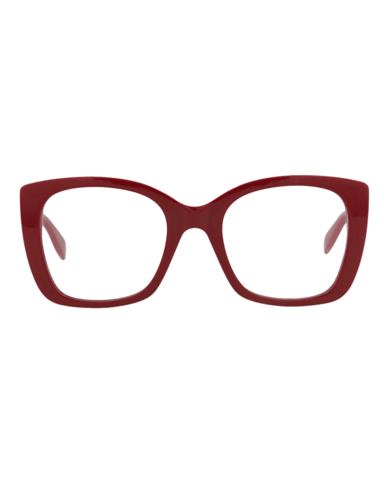 Pre-owned Alexander Mcqueen Women's  Squareframe Acetate Optical Frames In Red Red Transparent (am0351o/3001232