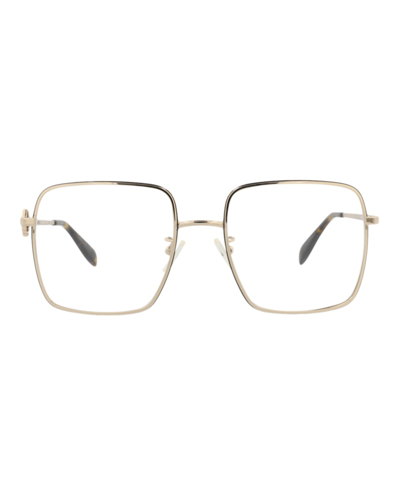 Pre-owned Alexander Mcqueen Women's  Squareframe Metal Optical Frames In Gold Gold Transparent (am0227o/3000828